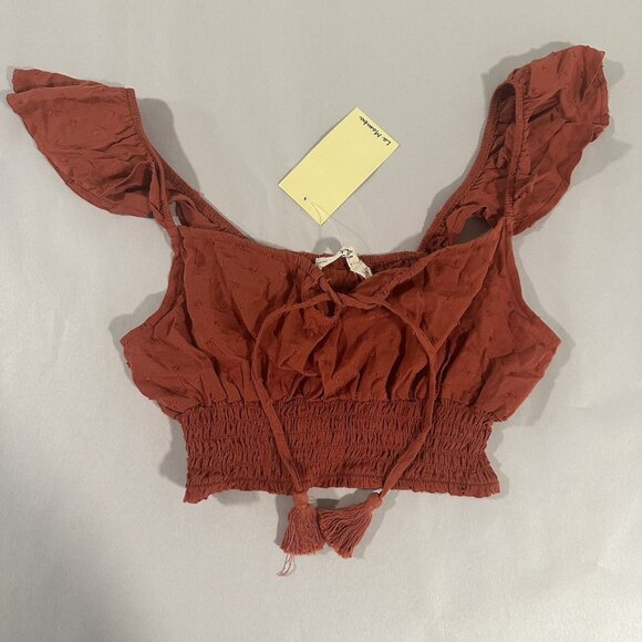 NWT Lot of‎ 2 Babydoll Top Crop Women M Cotton Blend Smocked Boho Peasant - Picture 2 of 11